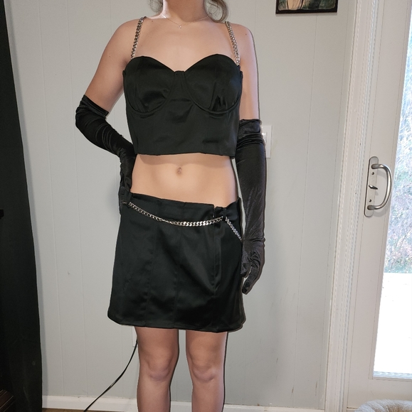 NWT Dolls Kill Sexy , Midnight Black Satin Skirt Set - Picture 8 of 12